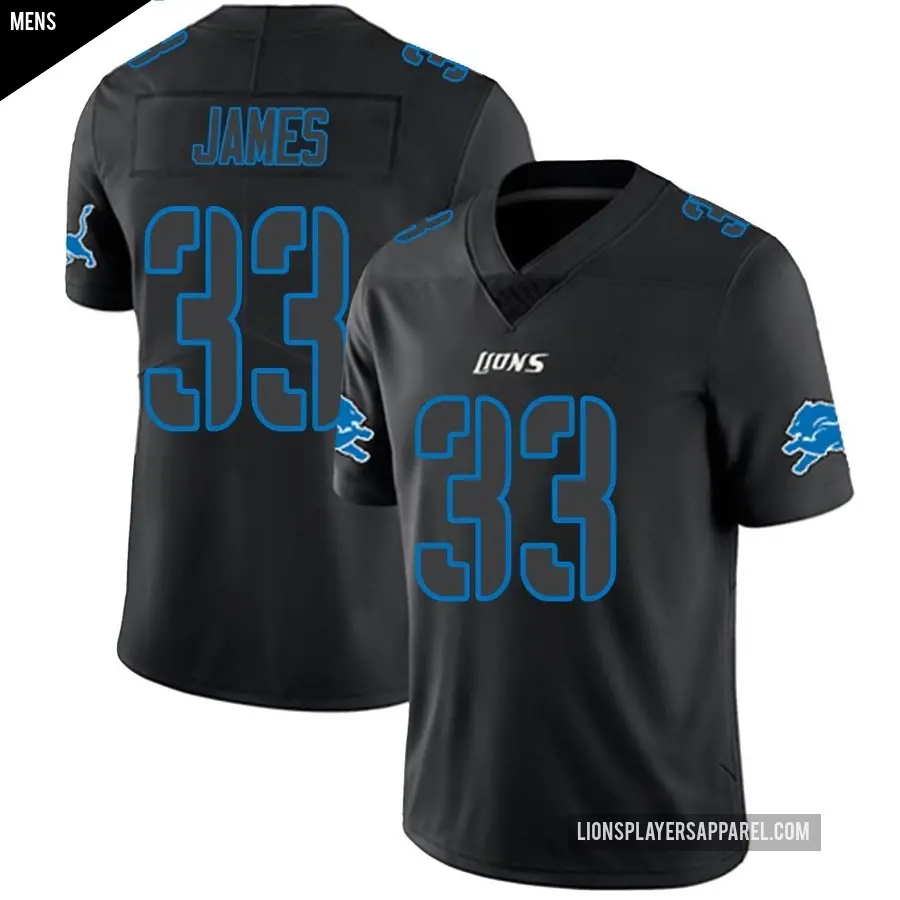 Men's Detroit Lions ＃33 Craig James Black Impact Limited Jersey