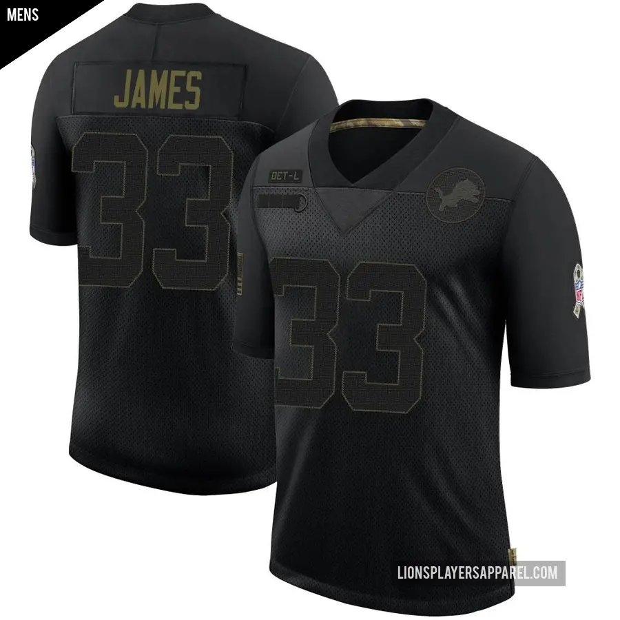 Men's Detroit Lions ＃33 Craig James Black Limited 2020 Salute To Service Jersey