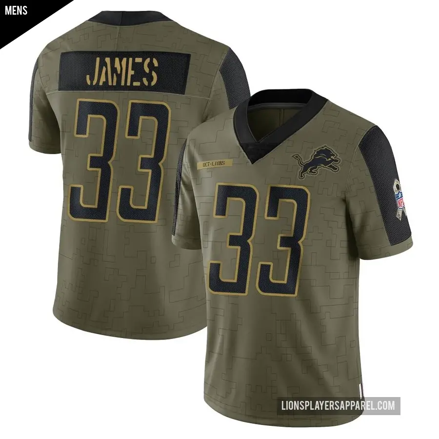 Men's Detroit Lions ＃33 Craig James Olive Limited 2021 Salute To Service Jersey