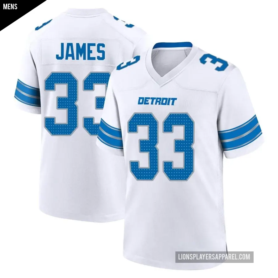 Men's Detroit Lions ＃33 Craig James White Game 2nd Jersey