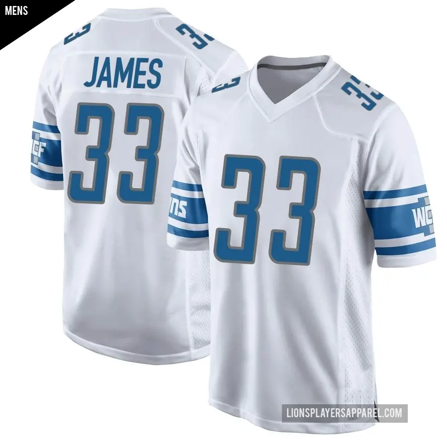 Men's Detroit Lions ＃33 Craig James White Game Jersey