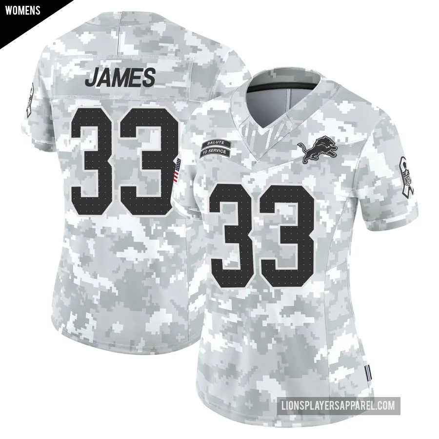 Women's Detroit Lions ＃33 Craig James Arctic Camo Limited 2024 Salute to Service Jersey