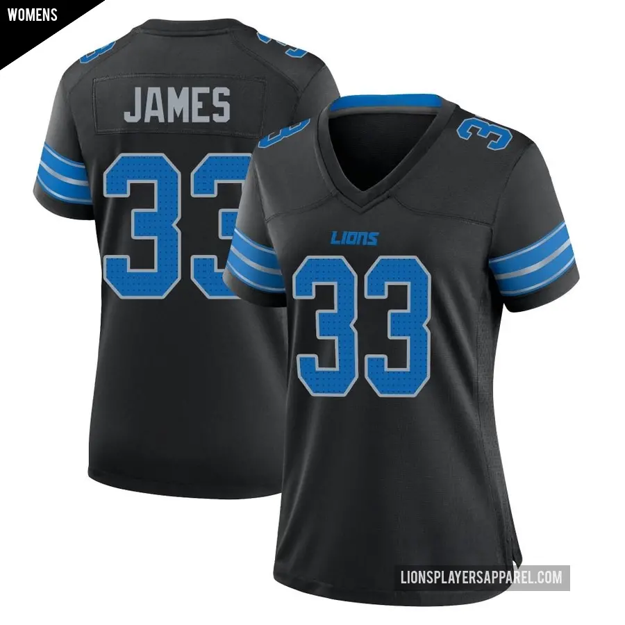 Women's Detroit Lions ＃33 Craig James Black Game Alternate 2nd Jersey