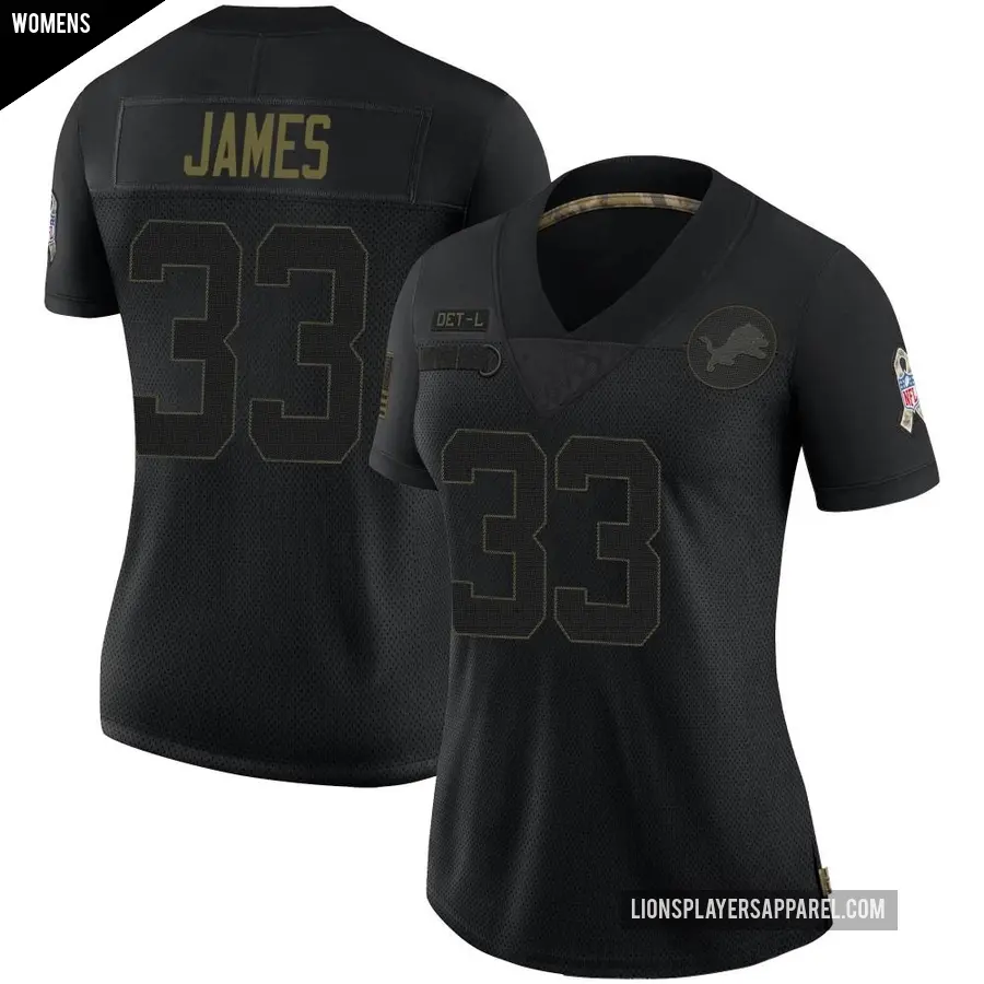 Women's Detroit Lions ＃33 Craig James Black Limited 2020 Salute To Service Jersey