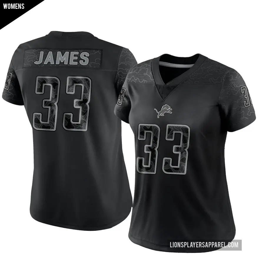 Women's Detroit Lions ＃33 Craig James Black Limited Reflective Jersey