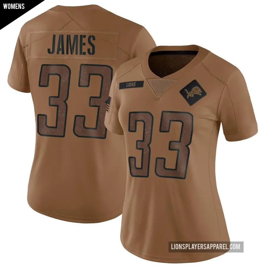 Women's Detroit Lions ＃33 Craig James Brown Limited 2023 Salute To Service Jersey