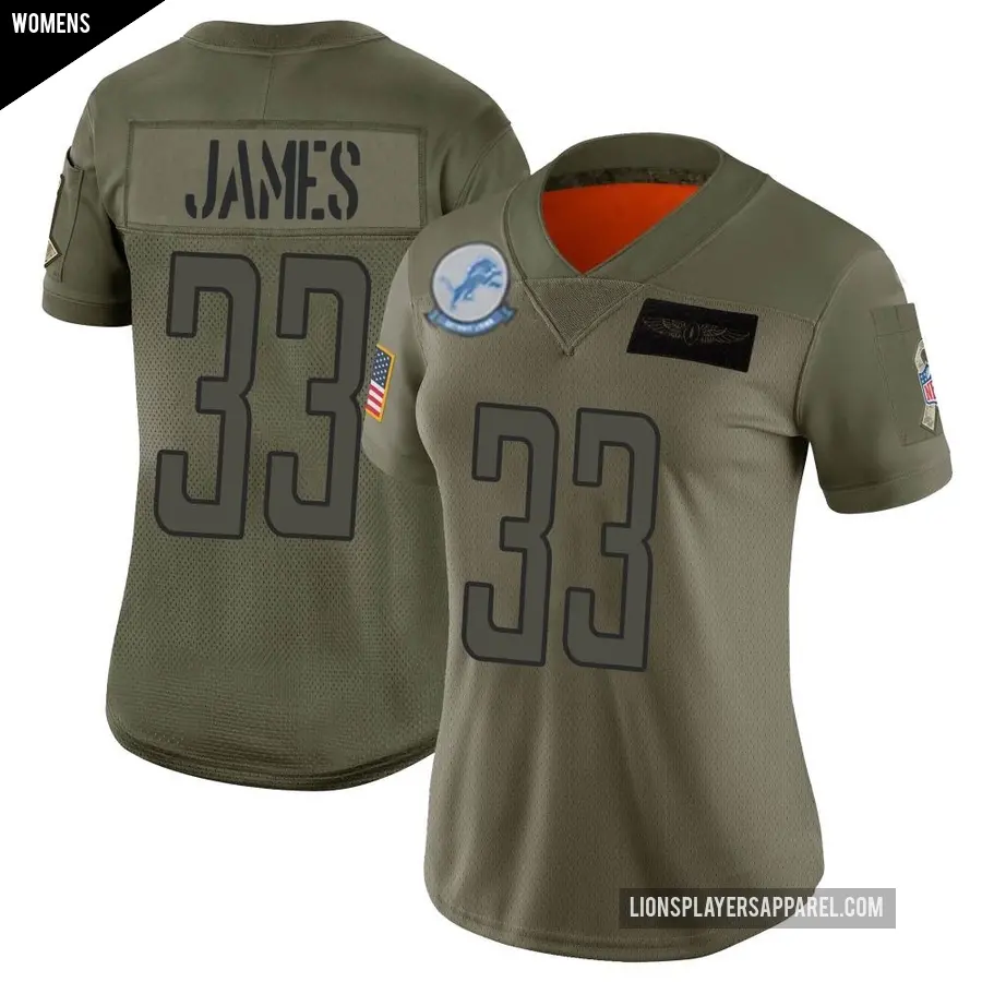 Women's Detroit Lions ＃33 Craig James Camo Limited 2019 Salute to Service Jersey