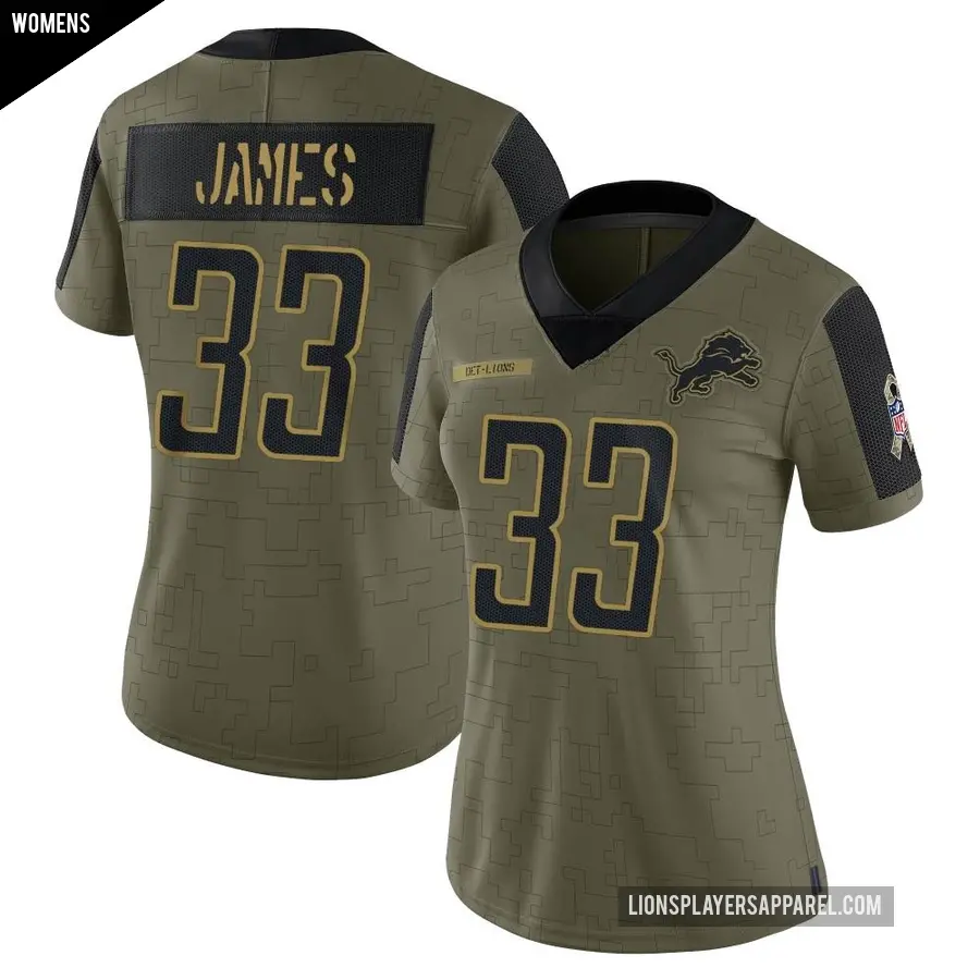 Women's Detroit Lions ＃33 Craig James Olive Limited 2021 Salute To Service Jersey