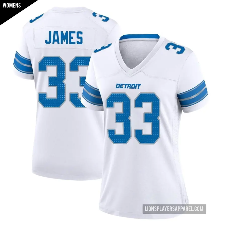 Women's Detroit Lions ＃33 Craig James White Game 2nd Jersey