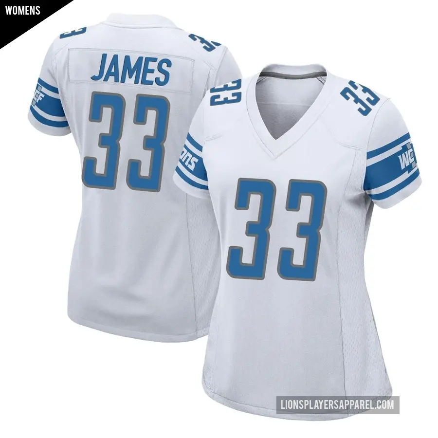 Women's Detroit Lions ＃33 Craig James White Game Jersey