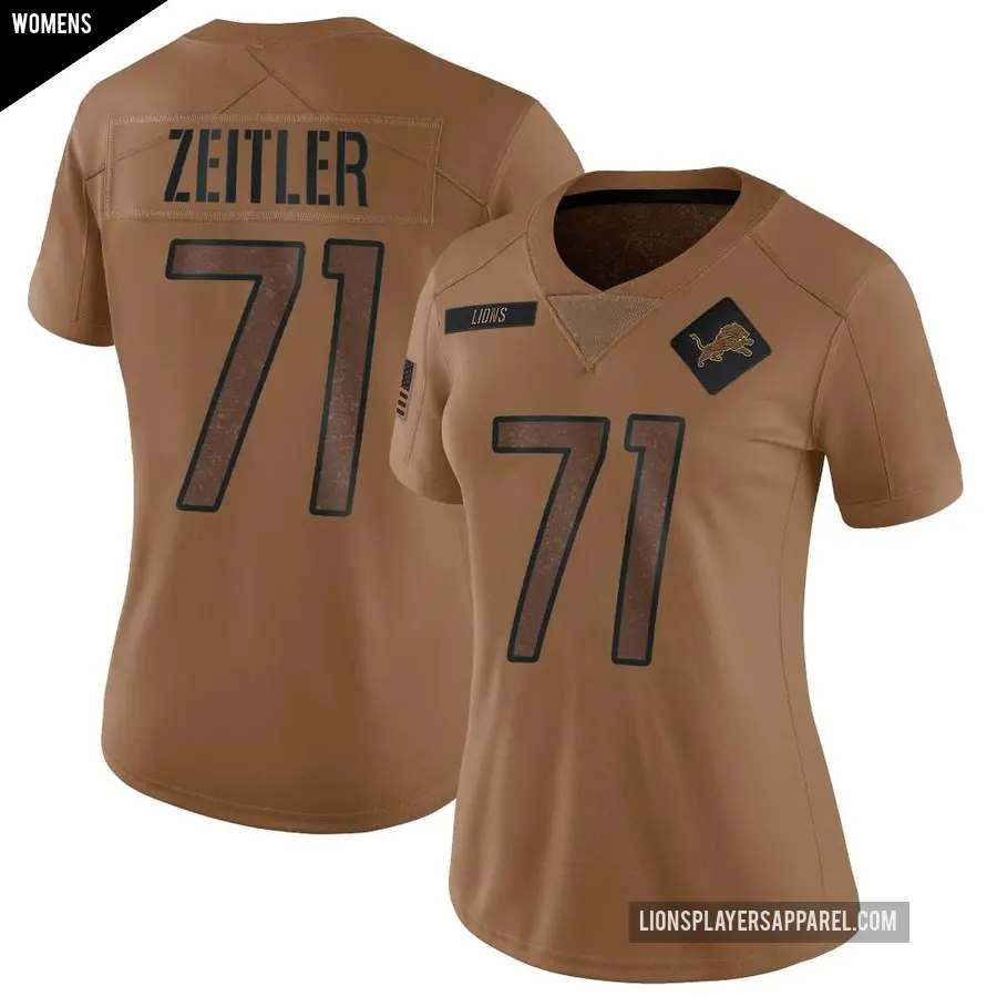 Women s Detroit Lions 71 Kevin Zeitler Brown Limited 2023 Salute To Service Jersey Lions Store