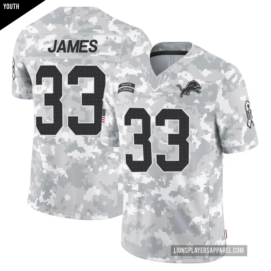 Youth Detroit Lions ＃33 Craig James Arctic Camo Limited 2024 Salute to Service Jersey