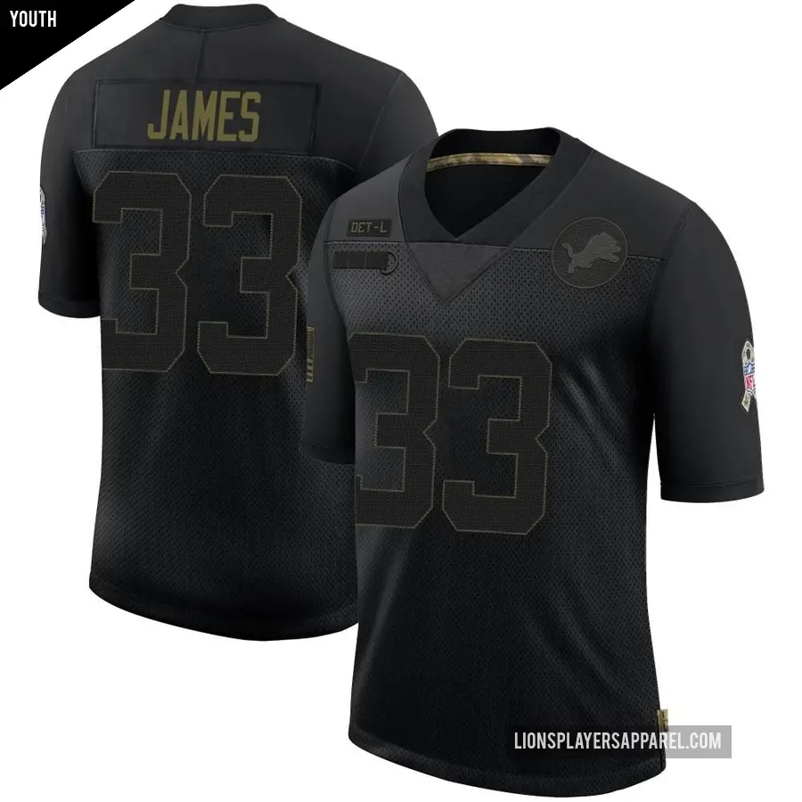 Youth Detroit Lions ＃33 Craig James Black Limited 2020 Salute To Service Jersey