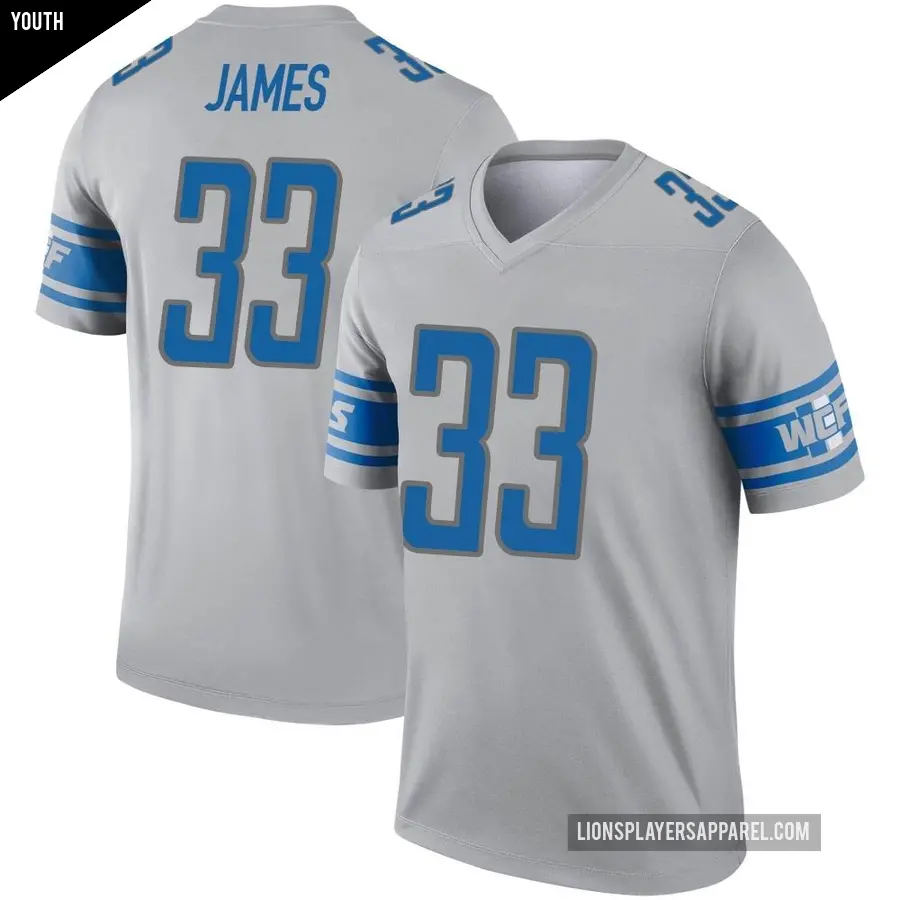 Youth Detroit Lions ＃33 Craig James Gray Legend Inverted Jersey