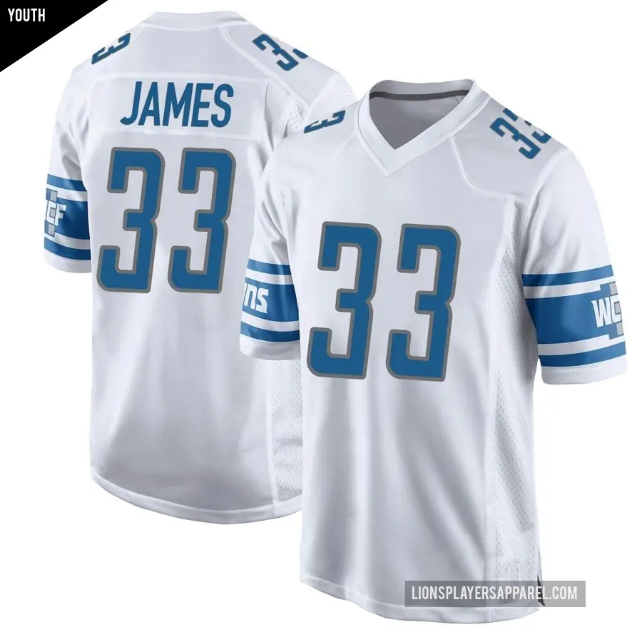 Youth Detroit Lions ＃33 Craig James White Game Jersey